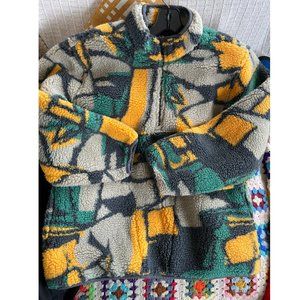 Green Beige Yellow Stussy Block Sherpa Print Pullover